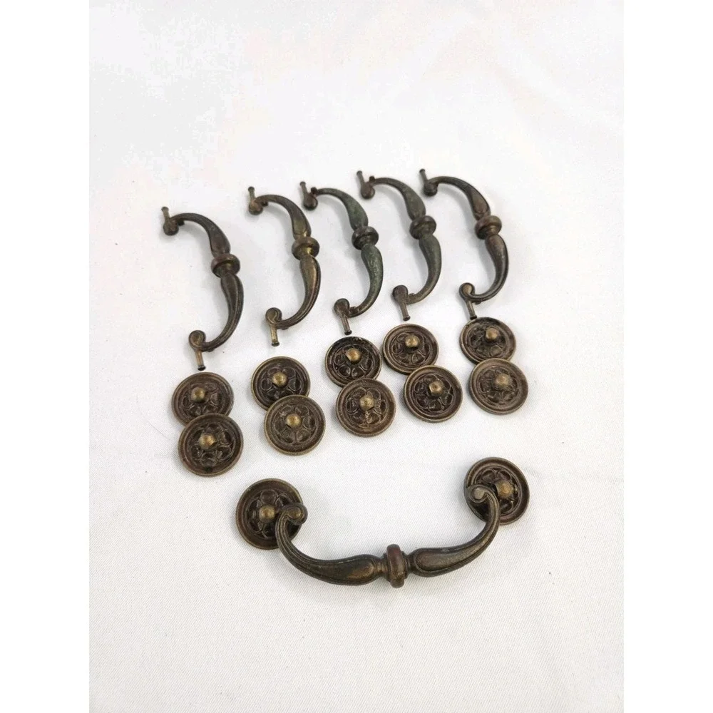 6 Vintage Keeler Brass Company KBC Drawer Pulls Handles 502 Drop Bail Drawer
